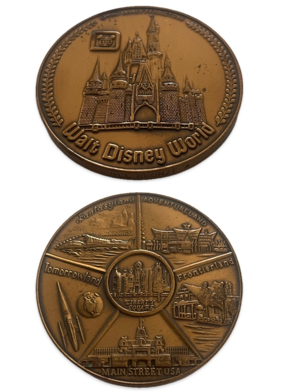 Vintage 1970s Walt Disney World Magic Kingdom 6 Lands Bronze Medallion